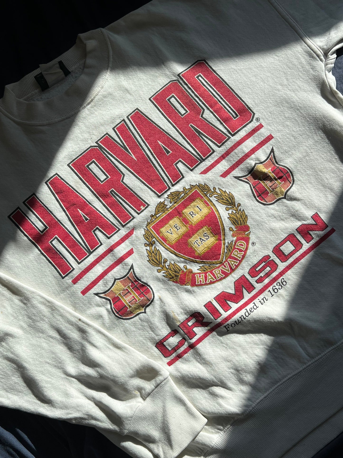 White Cotton and Polyester sweatshirt with Harvard Crimson logo, front view