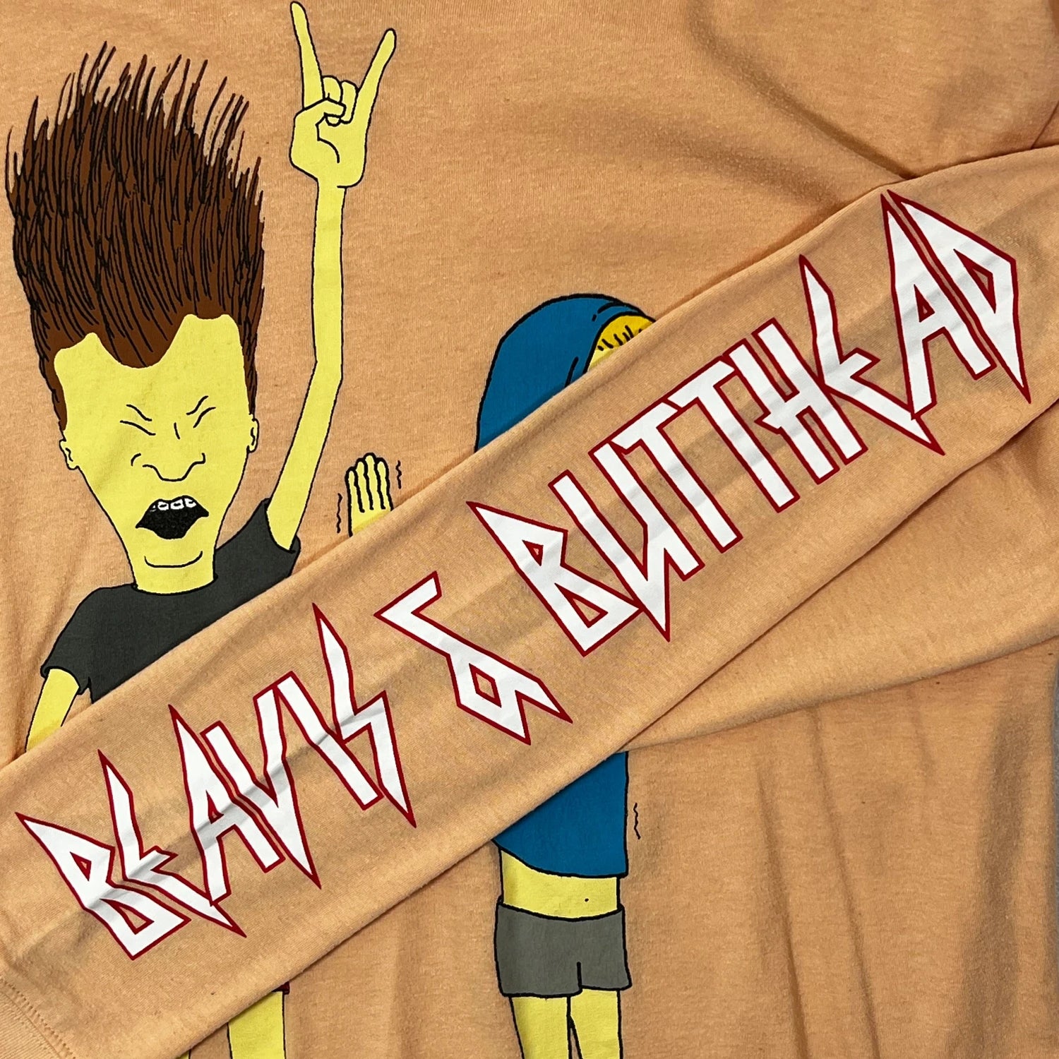 90's find_Blended cotton_Peach colour long sleeve with Beavis and Butthead graphics & wordings