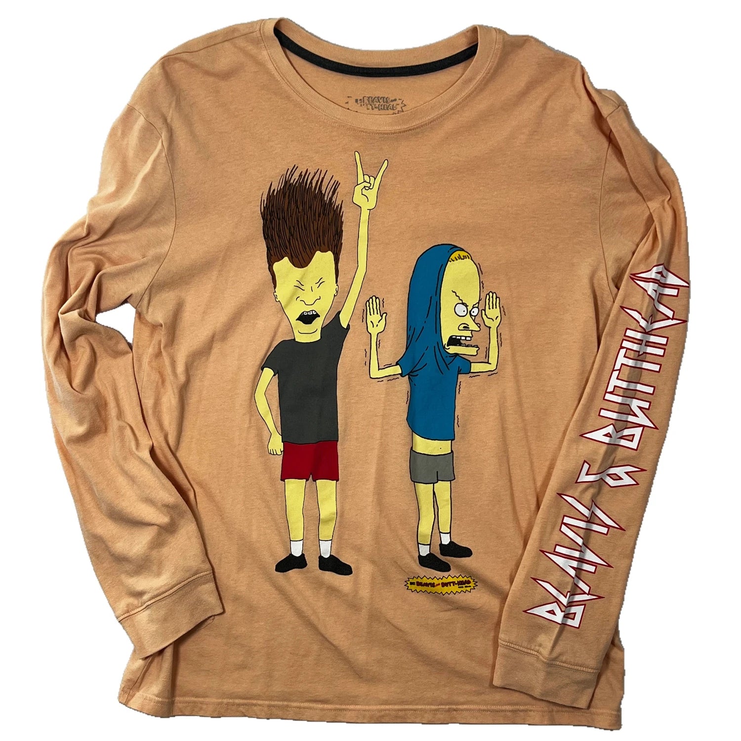 90's find_Blended cotton_Peach colour long sleeves with Beavis and Butthead graphic_Front View