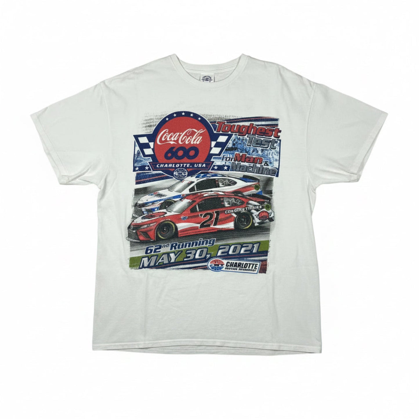 Coco Cola 600 Toughest Test graphic print on a white t-shirt