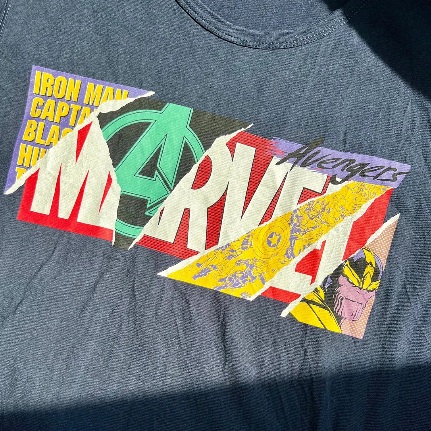 Navy Blue Tank Top with Marvel Avengers collage logo
