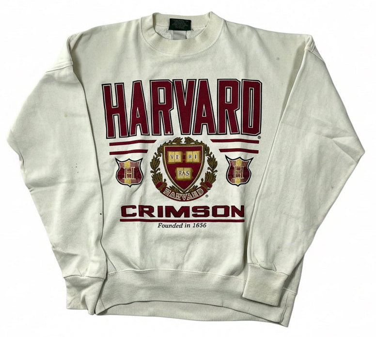 White Cotton and Polyester sweatshirt with Harvard Crimson logo, front view