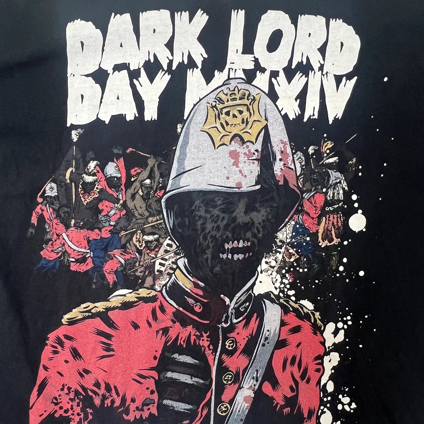 Black tee with a striking Dark Lord Day MMXIV graphic, skull face, and dramatic action artwork.