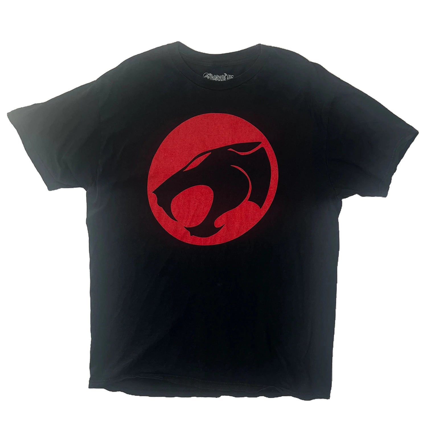 Black t-shirt with a big red Thundercats logo